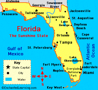 Florida Map with Limo Sedan Rates and Vocational Spots