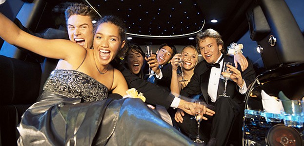 young people party in limo in Miami Beach